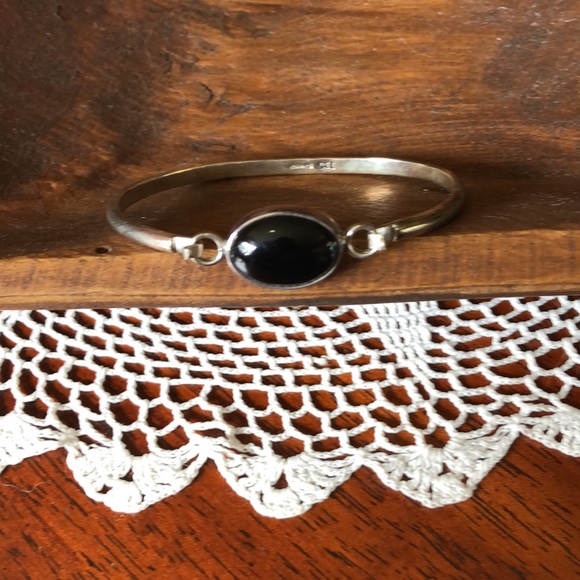 Sterling MEXICO CII Hinged Bangle Changeable Stones + 925 Hammered Focal - Picture 5 of 9